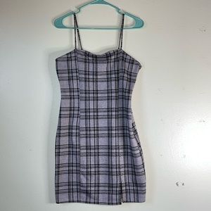 Checkered purple/black mini dress.